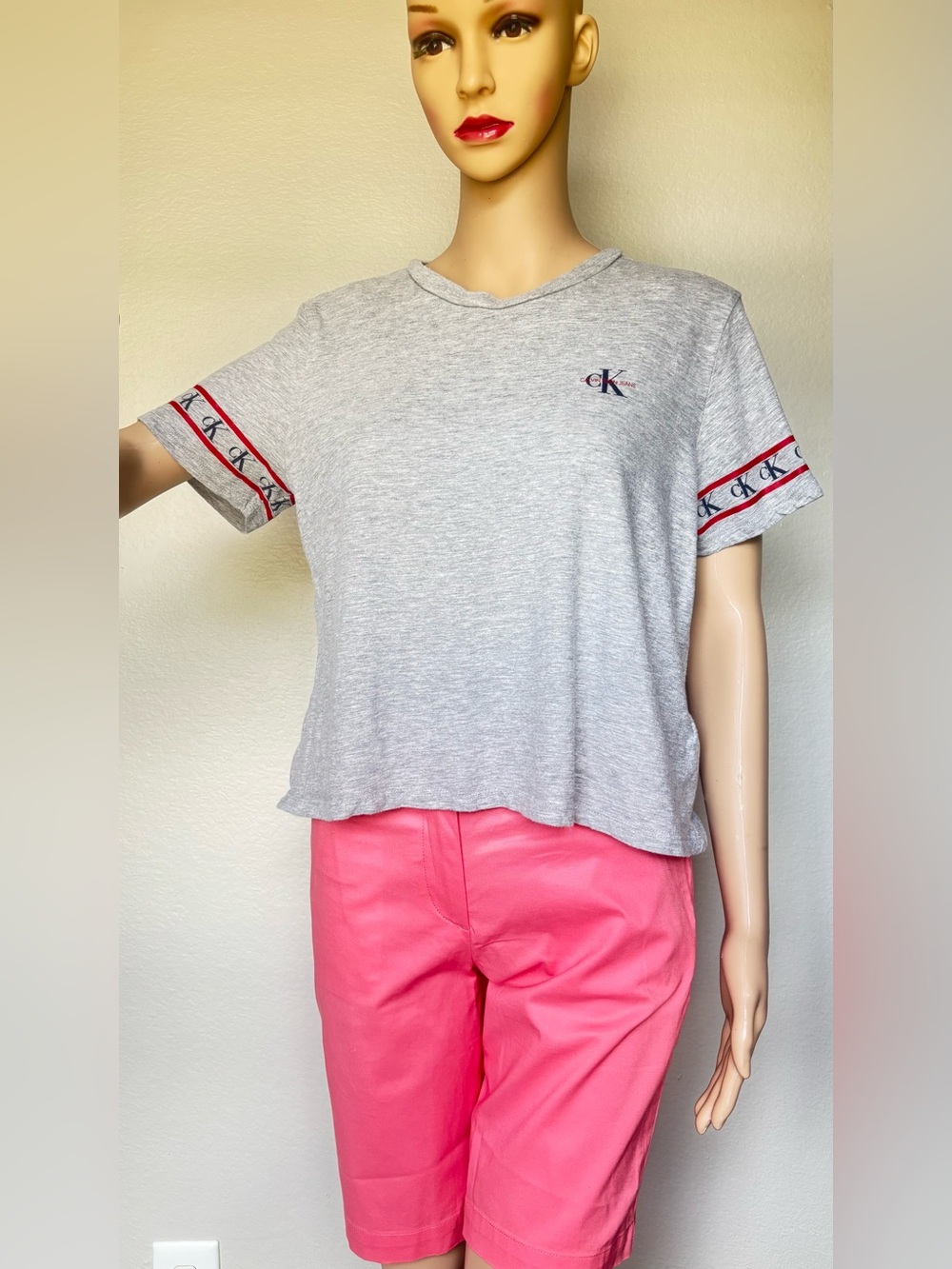 Calvin Klein Light Gray Tee with Red Trim & Logo